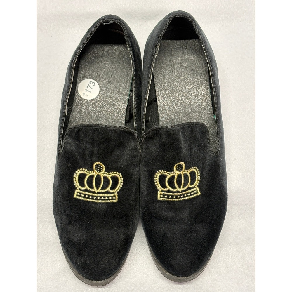 Urban Outfitters Mens Black Velvet Crown Embroidered Loafers Smoking Shoes 11 - Picture 10 of 11